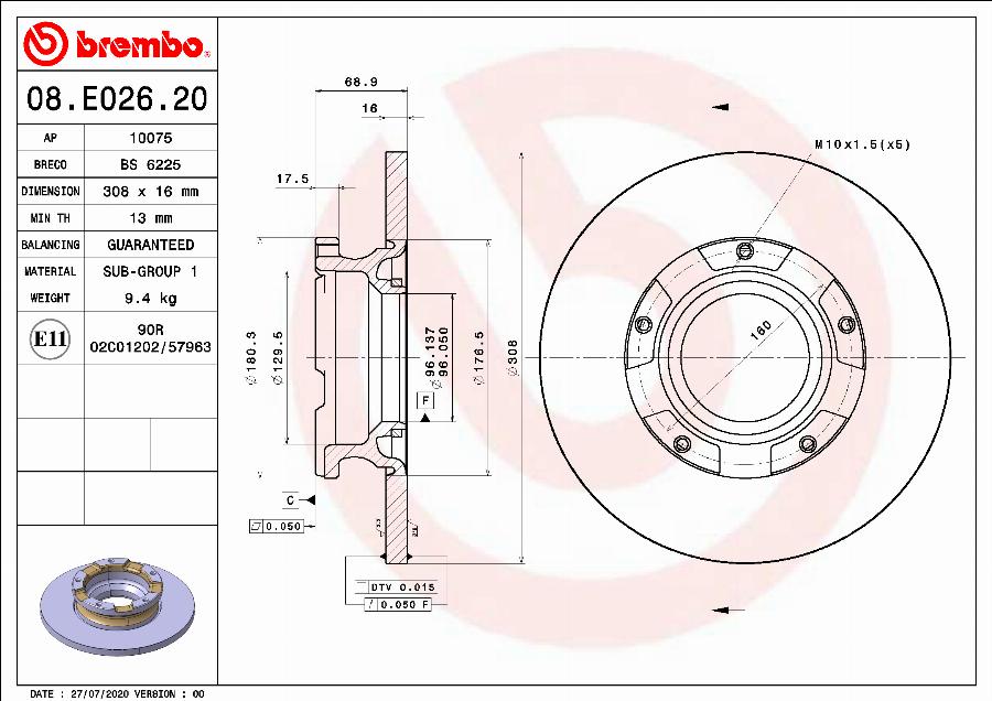 Brembo 08.E026.20 - Тормозной диск unicars.by