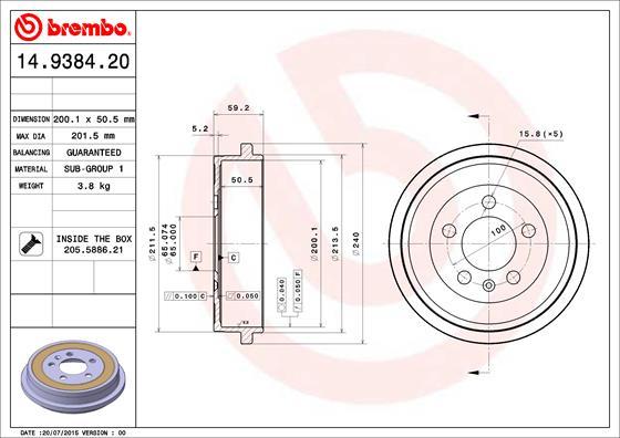 Brembo 14.9384.20 - Тормозной барабан unicars.by