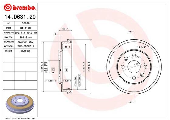 Brembo 14.D631.20 - Тормозной барабан unicars.by