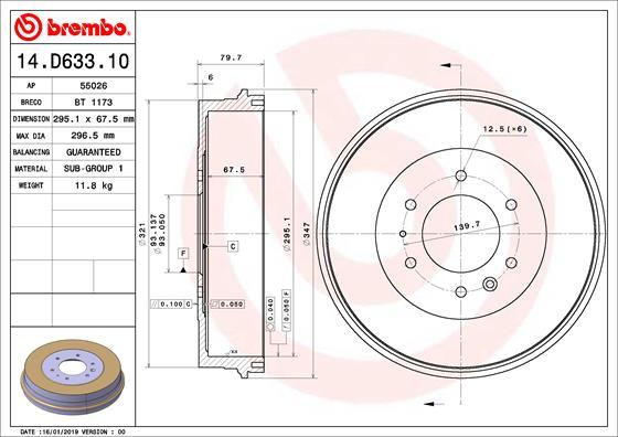 Brembo 14.D633.10 - Тормозной барабан unicars.by