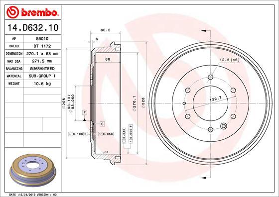 Brembo 14.D632.10 - Тормозной барабан unicars.by