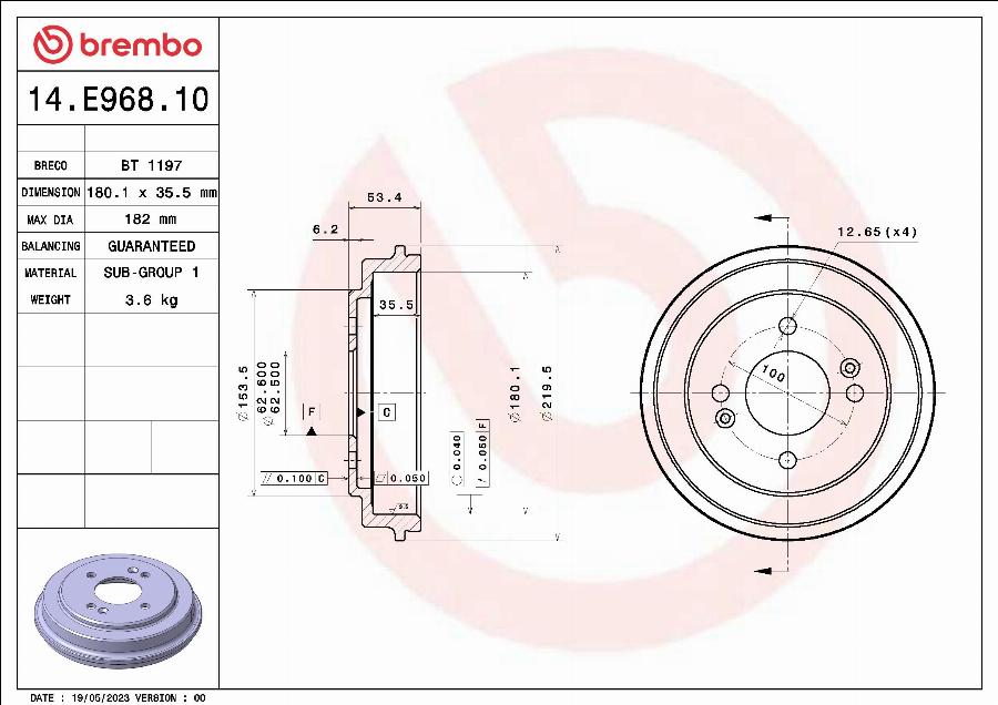 Brembo 14.E968.10 - Тормозной барабан unicars.by