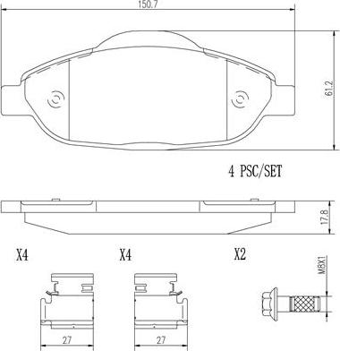 Brembo P61101N - Тормозные колодки, дисковые, комплект unicars.by