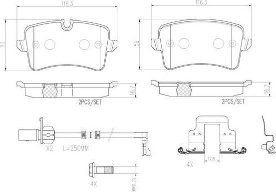 Brembo P85118N - Тормозные колодки, дисковые, комплект unicars.by