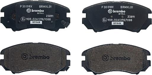 Brembo P 30 018X - Тормозные колодки, дисковые, комплект unicars.by