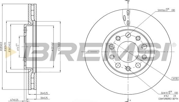 Bremsi CD7956V - Тормозной диск unicars.by