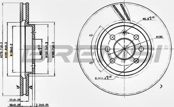 Bremsi CD7374V - Тормозной диск unicars.by