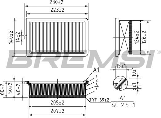 Bremsi FA0548 - Воздушный фильтр, двигатель unicars.by