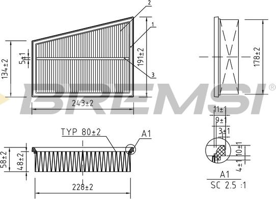 Bremsi FA0122 - Воздушный фильтр, двигатель unicars.by