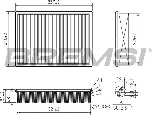 Bremsi FA2169 - Воздушный фильтр, двигатель unicars.by