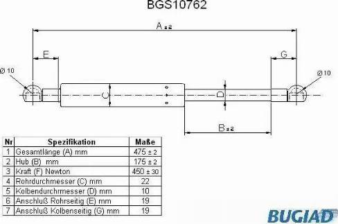 Bugiad BGS10762 - Газовая пружина, упор unicars.by