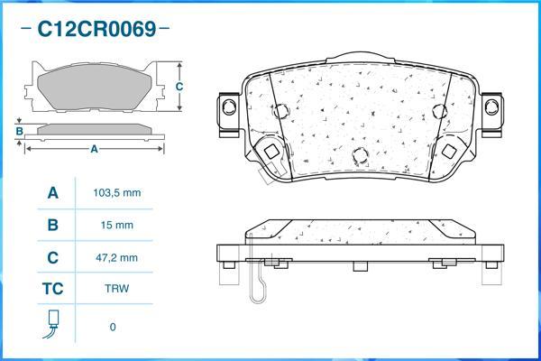 Cworks C12CR0069 - Тормозные колодки, дисковые, комплект unicars.by