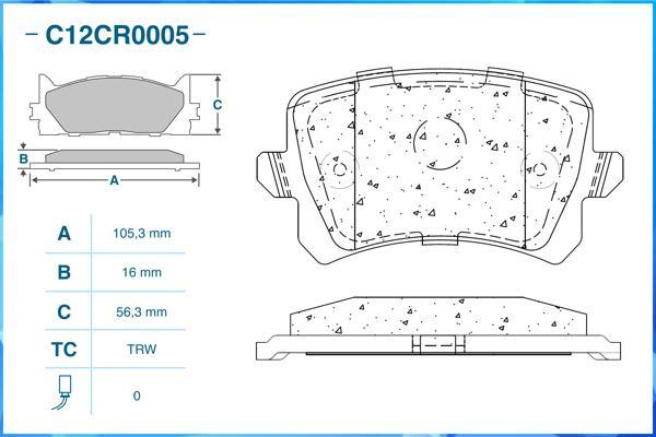 Cworks C12CR0005 - Тормозные колодки, дисковые, комплект unicars.by