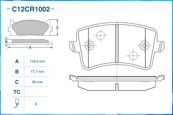 Cworks C12CR1002 - Тормозные колодки, дисковые, комплект unicars.by