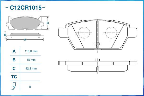 Cworks C12CR1015 - Тормозные колодки, дисковые, комплект unicars.by