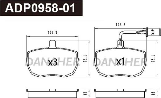 Danaher ADP0958-01 - Тормозные колодки, дисковые, комплект unicars.by