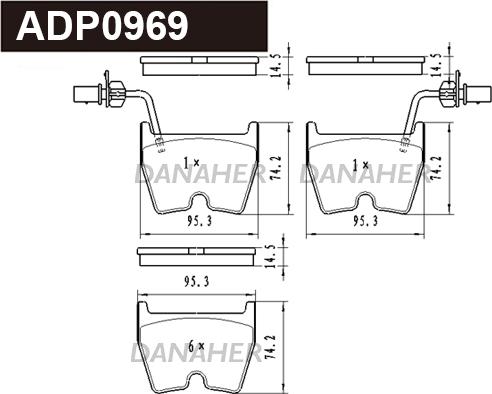 Danaher ADP0969 - Тормозные колодки, дисковые, комплект unicars.by