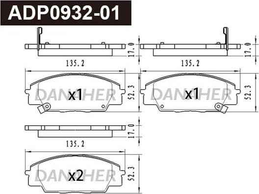 Danaher ADP0932-01 - Тормозные колодки, дисковые, комплект unicars.by