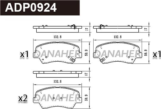 Danaher ADP0924 - Тормозные колодки, дисковые, комплект unicars.by