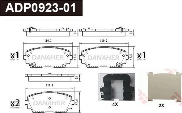 Danaher ADP0923-01 - Тормозные колодки, дисковые, комплект unicars.by