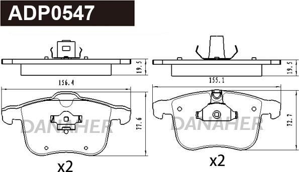 Danaher ADP0547 - Тормозные колодки, дисковые, комплект unicars.by