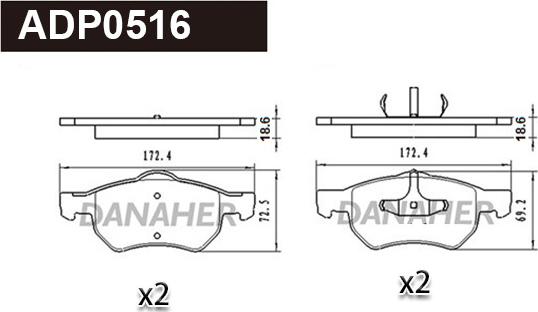 Danaher ADP0516 - Тормозные колодки, дисковые, комплект unicars.by