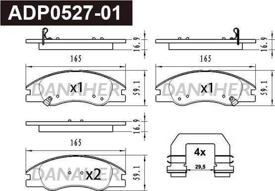 Danaher ADP0527-01 - Тормозные колодки, дисковые, комплект unicars.by