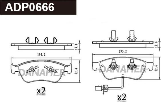 Danaher ADP0666 - Тормозные колодки, дисковые, комплект unicars.by