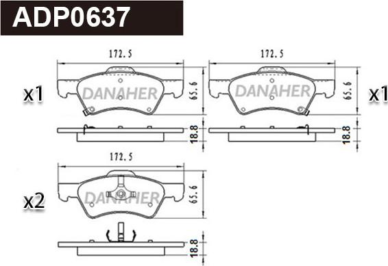 Danaher ADP0637 - Тормозные колодки, дисковые, комплект unicars.by