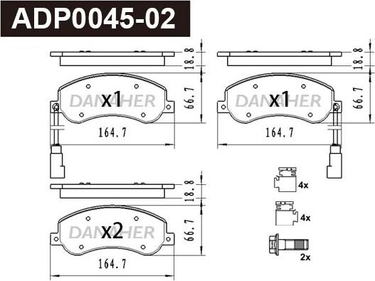 Danaher ADP0045-02 - Тормозные колодки, дисковые, комплект unicars.by