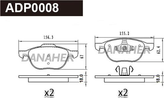 Danaher ADP0008 - Тормозные колодки, дисковые, комплект unicars.by