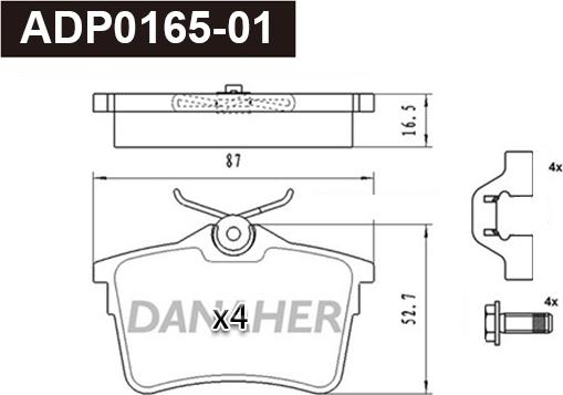 Danaher ADP0165-01 - Тормозные колодки, дисковые, комплект unicars.by