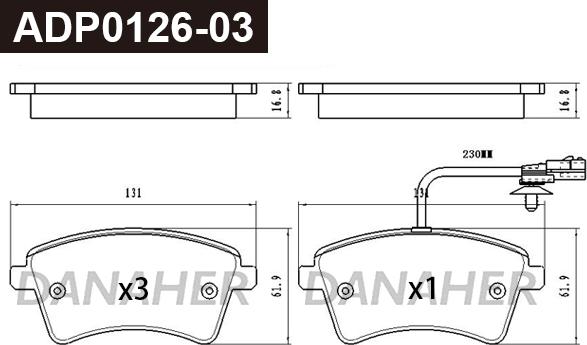 Danaher ADP0126-03 - Тормозные колодки, дисковые, комплект unicars.by