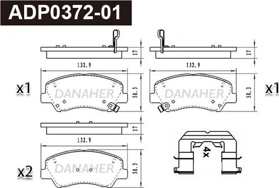 Danaher ADP0372-01 - Тормозные колодки, дисковые, комплект unicars.by