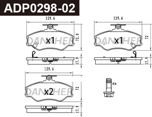 Danaher ADP0298-02 - Тормозные колодки, дисковые, комплект unicars.by