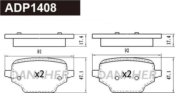 Danaher ADP1408 - Тормозные колодки, дисковые, комплект unicars.by