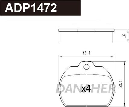 Danaher ADP1472 - Тормозные колодки, дисковые, комплект unicars.by