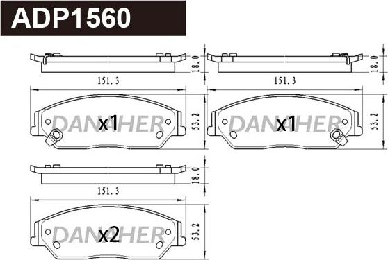 Danaher ADP1560 - Тормозные колодки, дисковые, комплект unicars.by