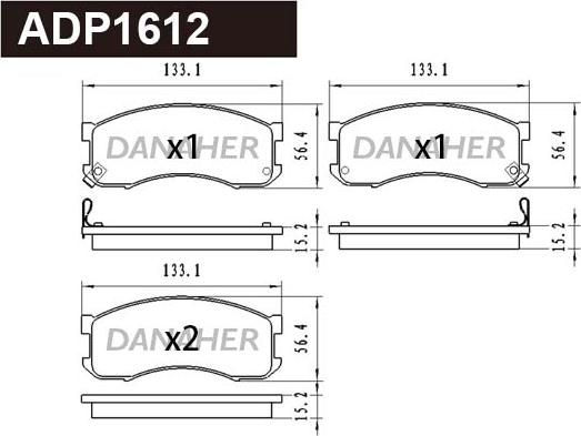 Danaher ADP1612 - Тормозные колодки, дисковые, комплект unicars.by