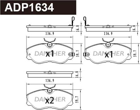 Danaher ADP1634 - Тормозные колодки, дисковые, комплект unicars.by