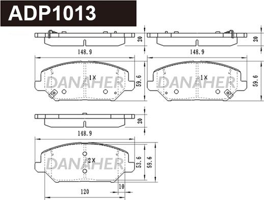 Danaher ADP1013 - Тормозные колодки, дисковые, комплект unicars.by