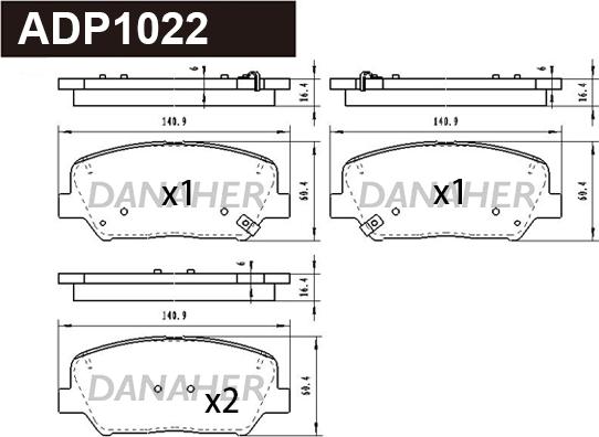 Danaher ADP1022 - Тормозные колодки, дисковые, комплект unicars.by