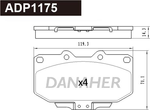 Danaher ADP1175 - Тормозные колодки, дисковые, комплект unicars.by