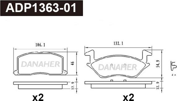 Danaher ADP1363-01 - Тормозные колодки, дисковые, комплект unicars.by