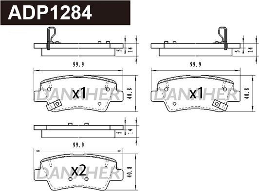 Danaher ADP1284 - Тормозные колодки, дисковые, комплект unicars.by