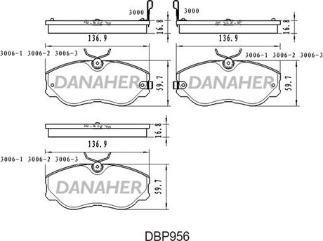 Danaher DBP956 - Тормозные колодки, дисковые, комплект unicars.by