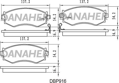 Danaher DBP916 - Тормозные колодки, дисковые, комплект unicars.by