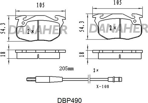 Danaher DBP490 - Тормозные колодки, дисковые, комплект unicars.by