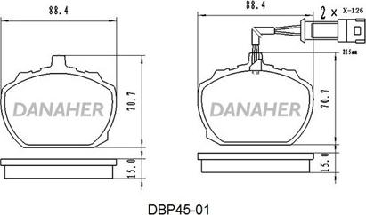 Danaher DBP45-01 - Тормозные колодки, дисковые, комплект unicars.by