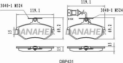 Danaher DBP431 - Тормозные колодки, дисковые, комплект unicars.by